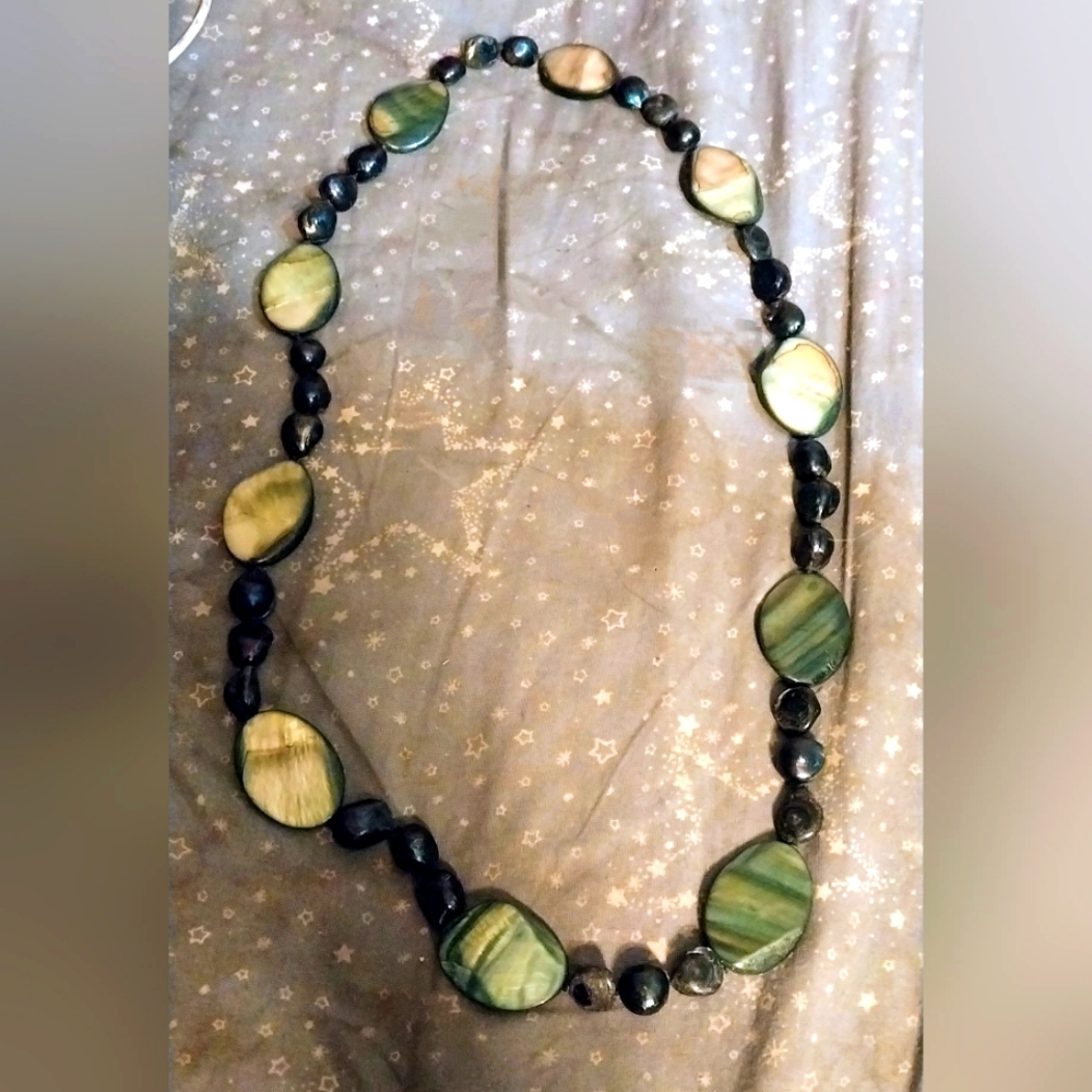 Green Stripe Jasper Stone Beaded Statement Necklace